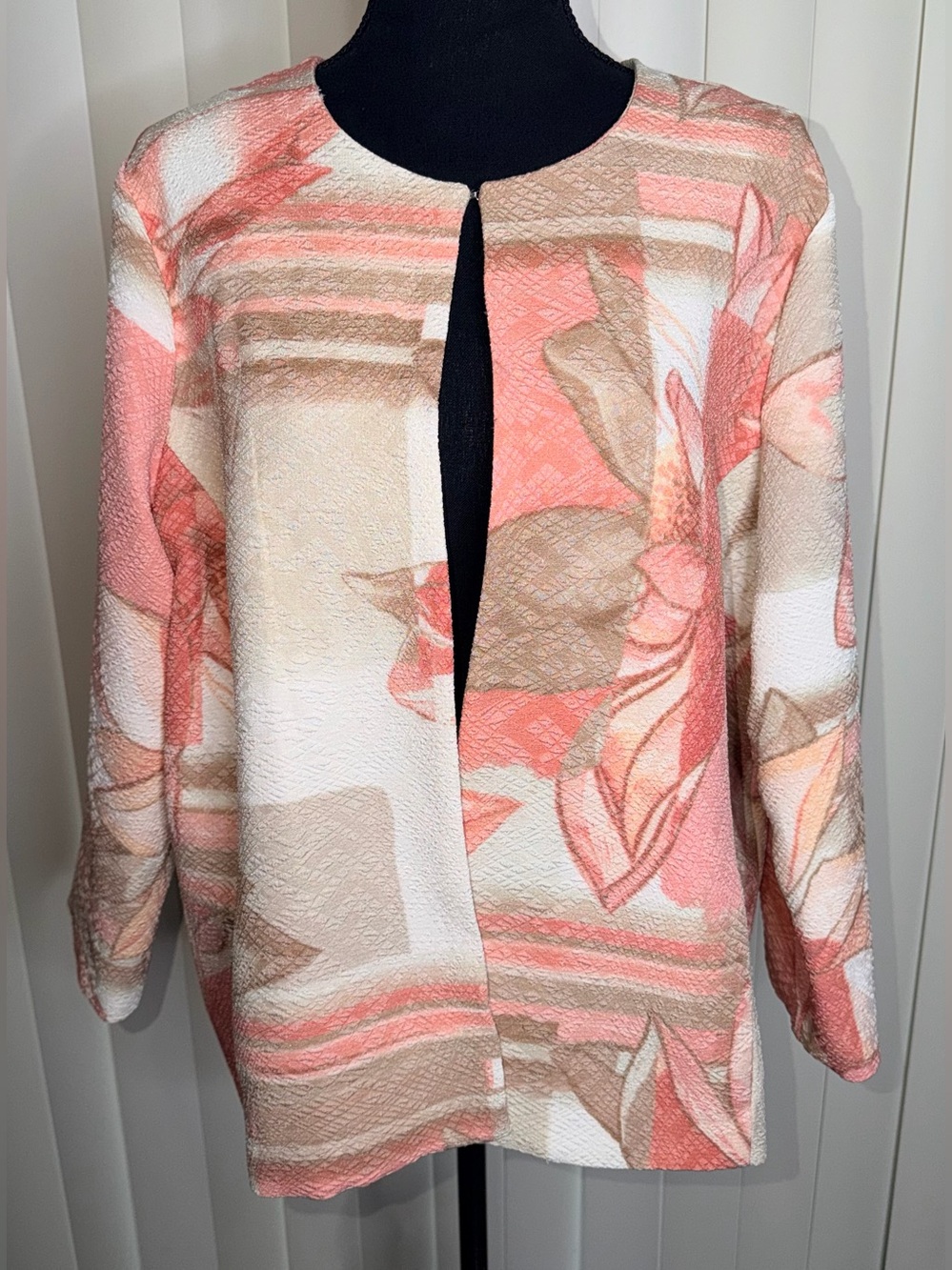 Alfred Dunner Blazer Jacket Women Spring Beach Beige Pink Abstract Sz 18 Petite